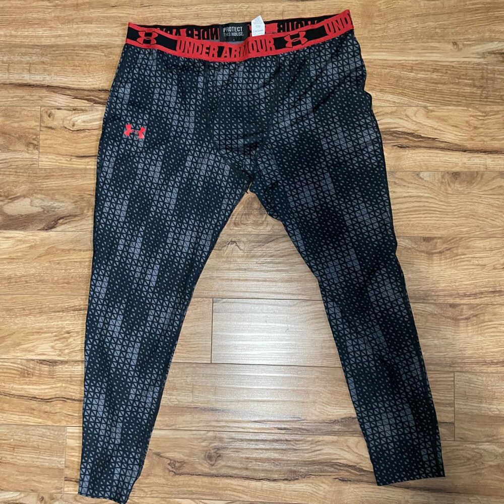 Under Armour UA Heatgear Compression Leggings Tights Red Black Grey - Size 2XL